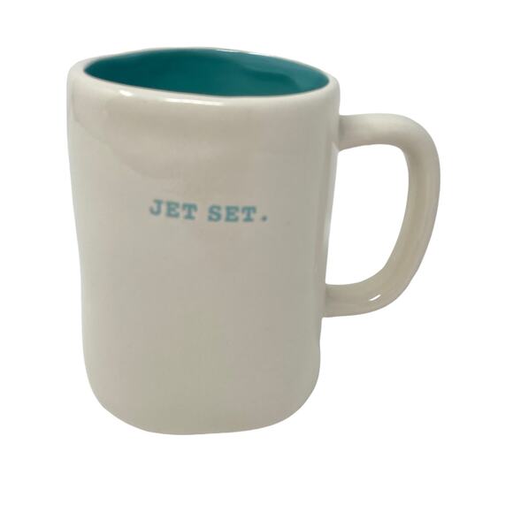 Rae Dunn JET SET Typewriter Lettering White Teal Kitchen Farmhouse Ceramic Mug - Picture 7 of 7